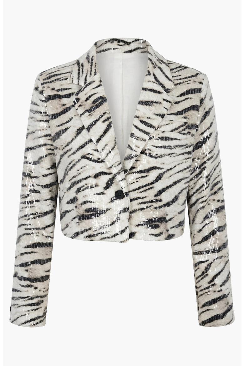 Cropped Leopard Print Sequin Blazer, Alternate, color, White