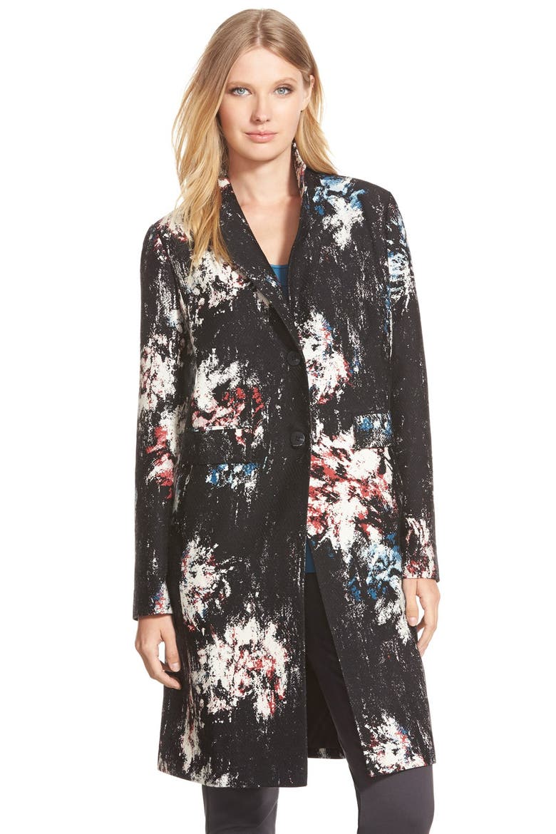 Chevron Jacquard Print Wool & Silk Topper, Main, color, BLACK SMOKEY FLORAL PRINT