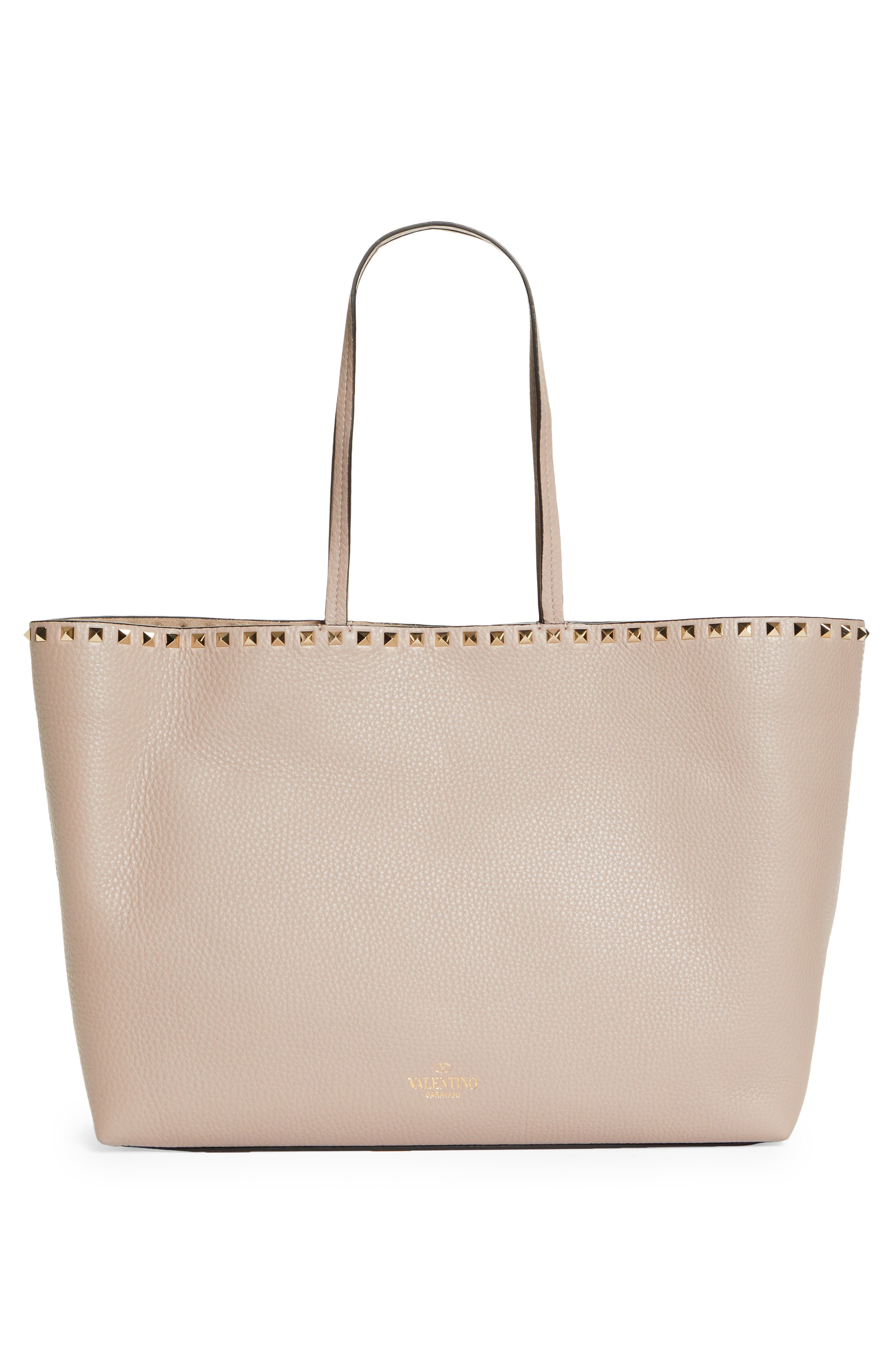 Rockstud Leather Tote, Alternate, color, POUDRE