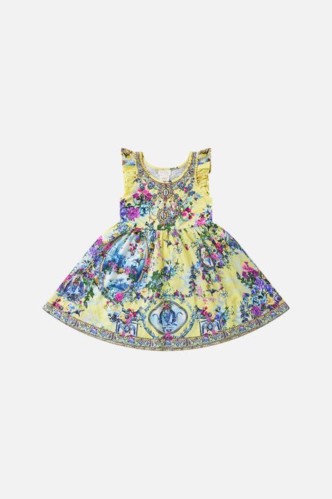 Kids Jersey And Woven Mini Dress W Frill