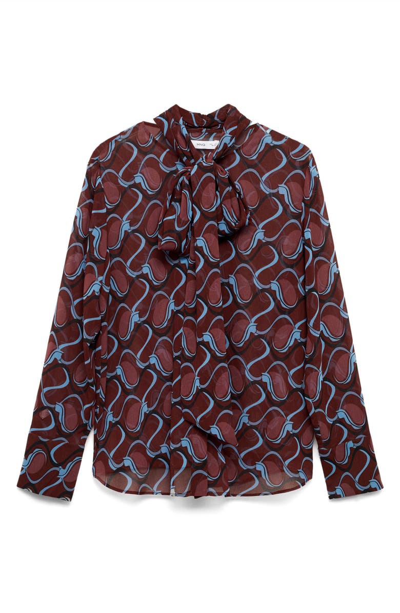 MANGO Bow Button-Up Shirt, Alternate, color, Maroon