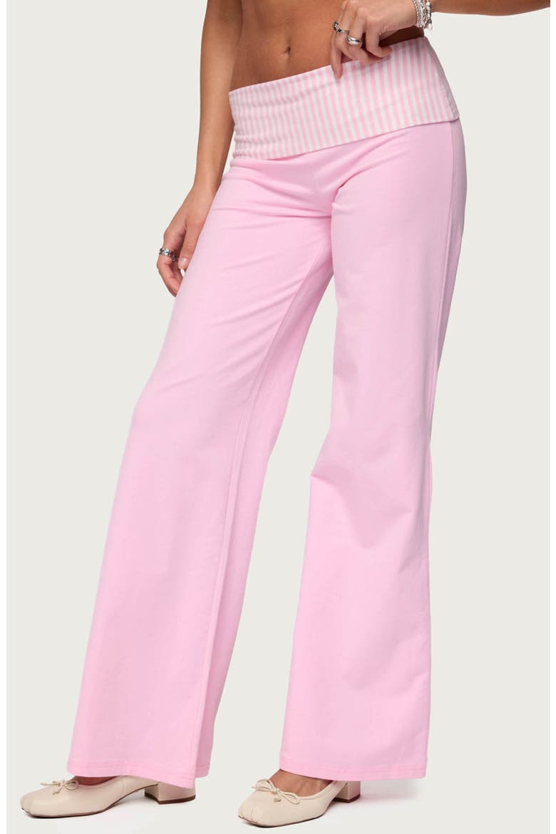 Meshey Striped Foldover Pants, Alternate, color, PINK
