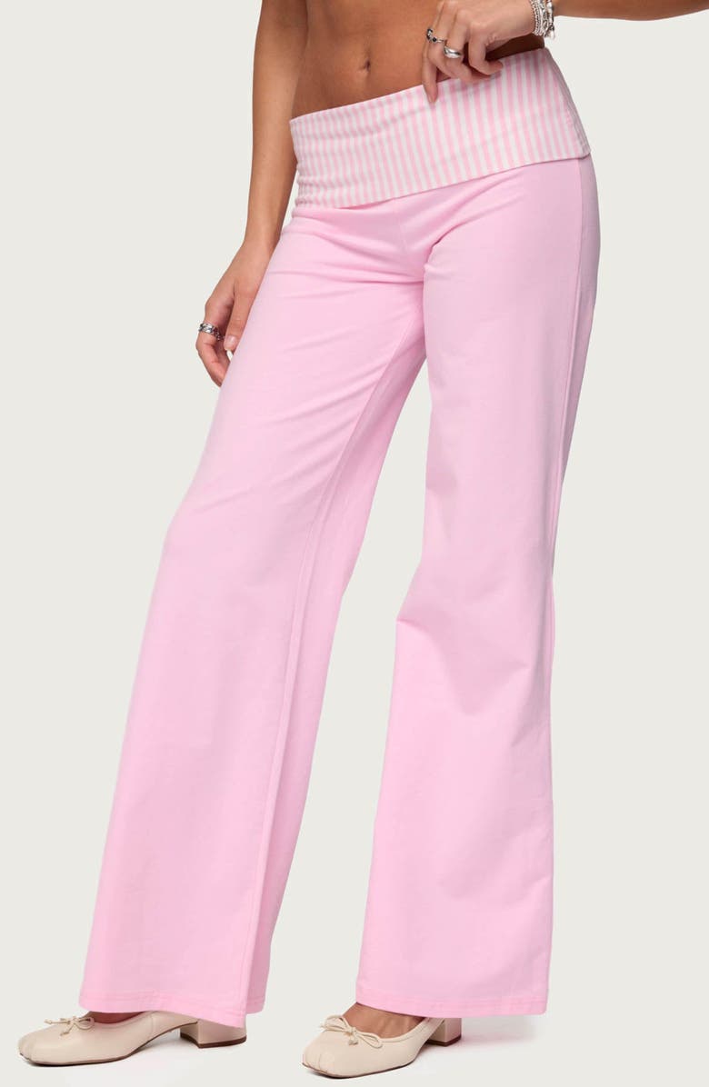 EDIKTED Meshey Striped Foldover Pants, Alternate, color, Pink