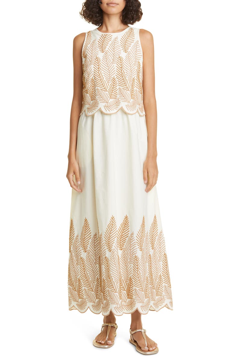 Loretta Caponi Faust Embroidered Sleeveless Maxi Dress, Main, color, 