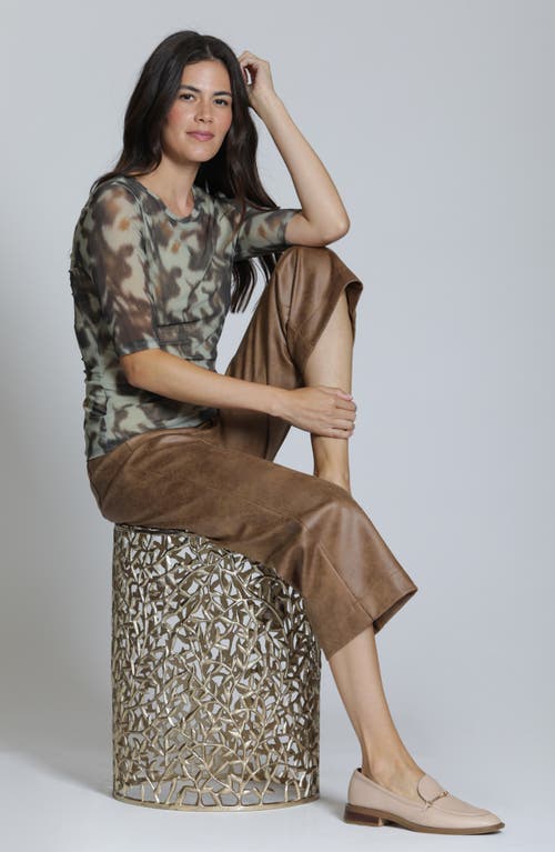 Apny High Waist Faux Leather Crop Wide Leg Pants In Brown