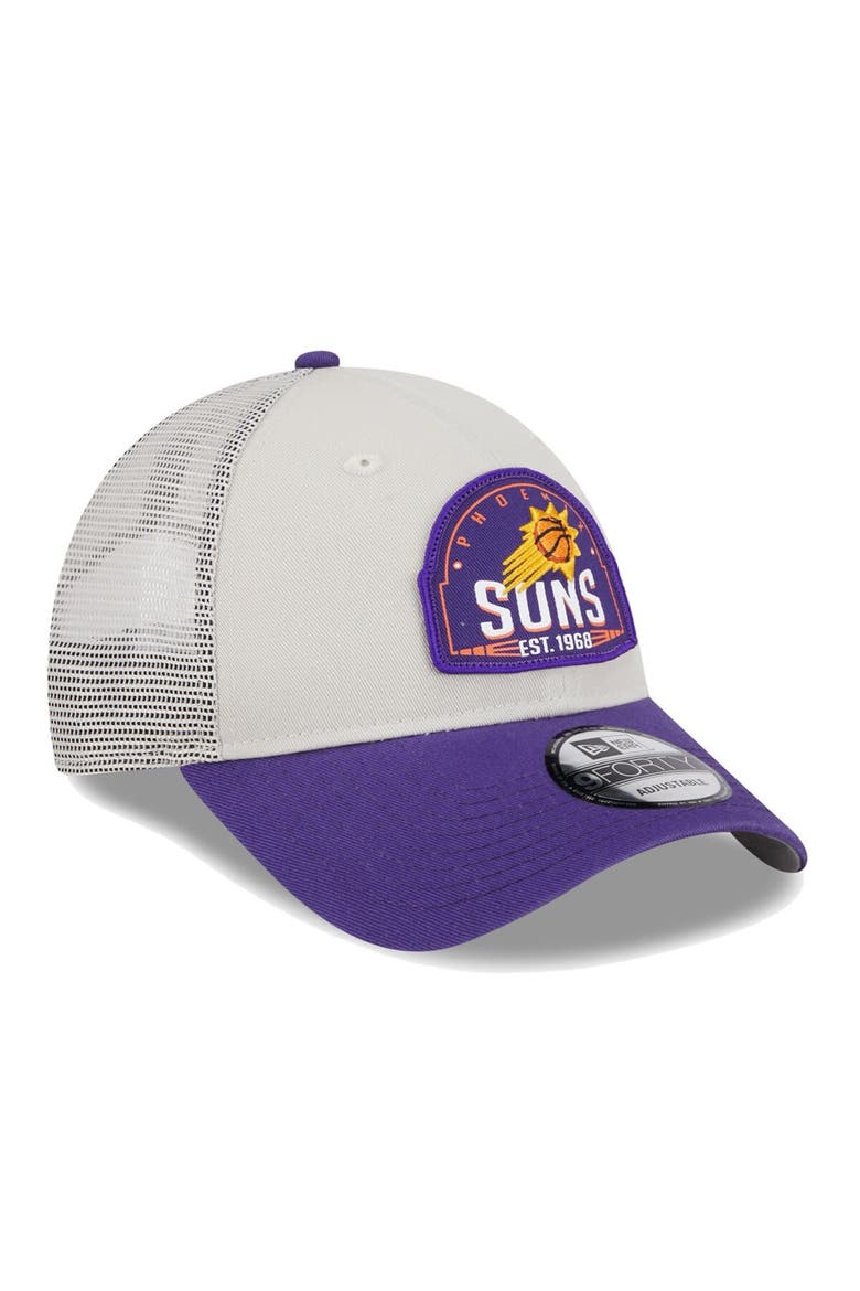 Men's New Era Khaki/Purple Phoenix Suns Throwback Patch Trucker 9FORTY Adjustable Hat, Alternate, color, Khaki