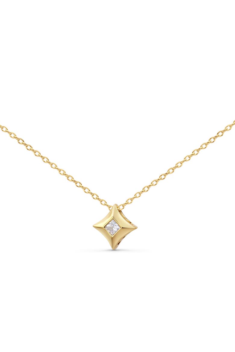 10K Gold 1/5 Cttw Bezel Set Princess Diamond Kite Shaped Solitaire Pendent Necklace, Alternate, color, Yellow
