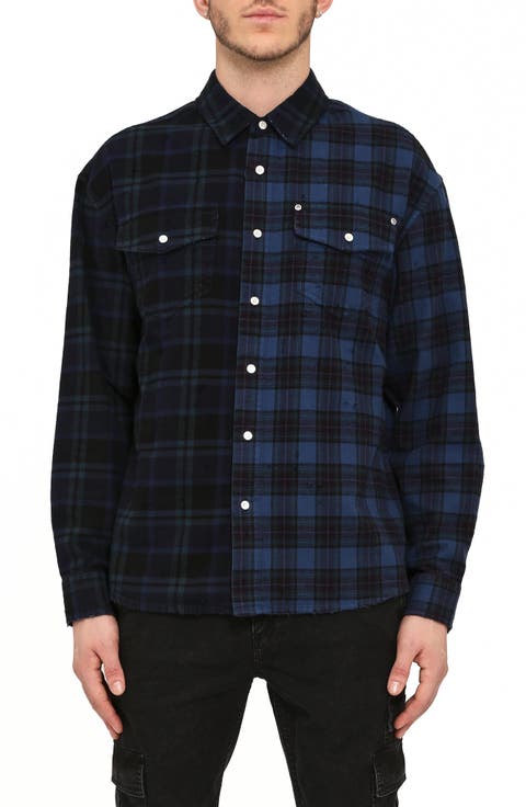 Dual Logo Plaid Long Sleeve Button-Up Shirt