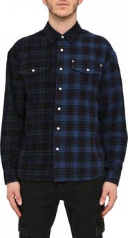 PURPLE BRAND Dual Logo Plaid Long Sleeve Button-Up Shirt