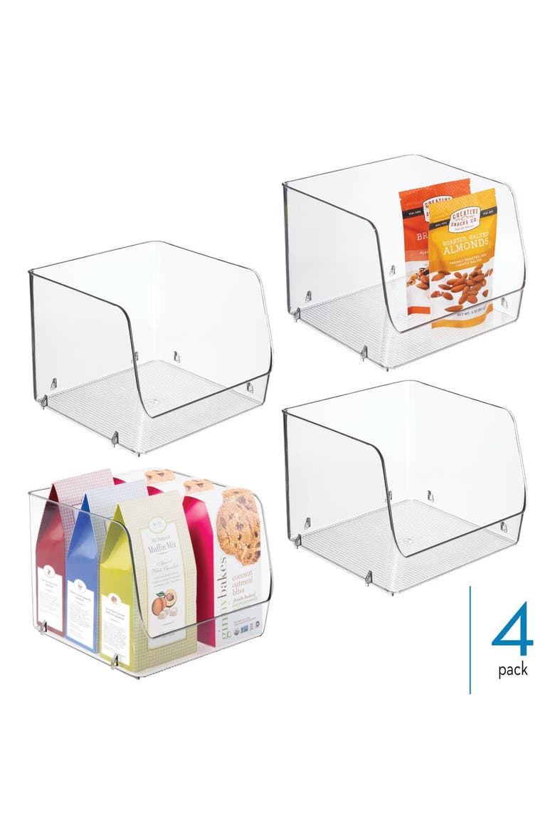 Stackable Open-Front Storage Bin - Set of 4 - Clear - Made in USA, Alternate, color, Clear