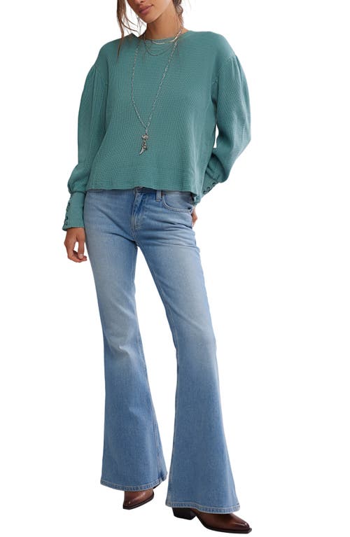 Free People Lapis Lace-up Cuff Cotton Thermal Top In Green