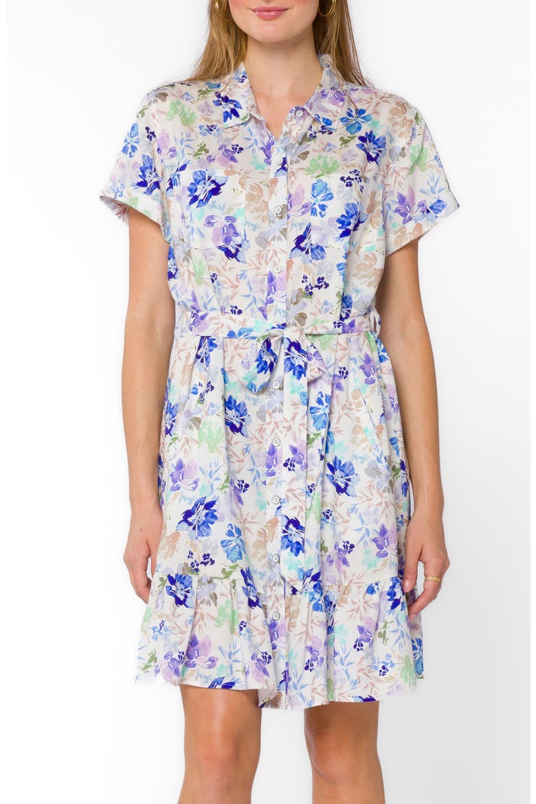 Short Sleeve Shirtdress, Main, color, BLUE WATERCOLOR FLORAL