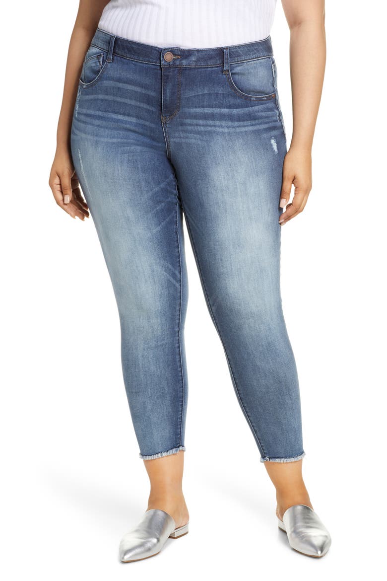 Luxe Touch Fray Hem Ankle Skinny Jeans (Nordstrom Exclusive), Main, color, BLUE