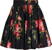 Dolce&Gabbana Rose Bouquet Pleated Cotton Poplin A-Line Miniskirt