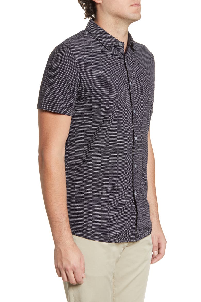 Broderick Short Sleeve Knit Button-Up Shirt, Alternate, color, BLACK