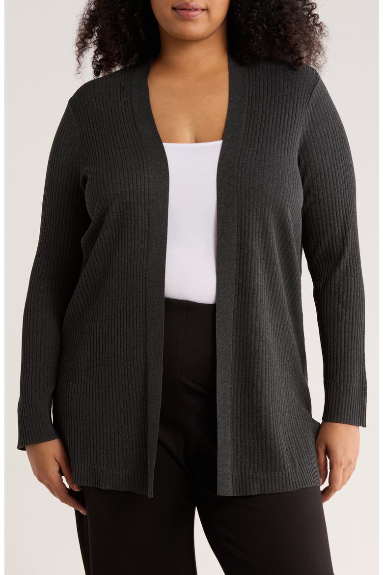 Sutton Open Front Rib Cardigan, Main, color, DARK HEATHER GREY