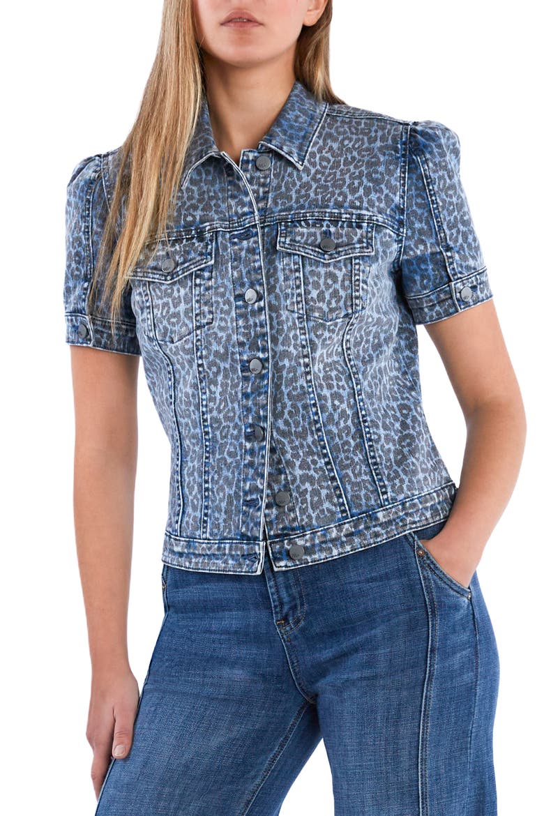 Puff Sleeve Denim Jacket, Alternate, color, DENIM LEOPARD
