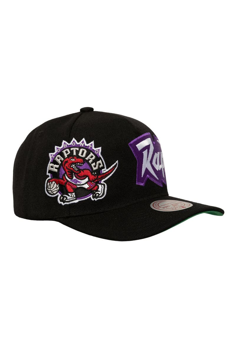Mitchell & Ness Men's Mitchell & Ness  Black Toronto Raptors Busted Logo Wordmark Wrap-Around Pro Pinch Adjustable Hat, Alternate, color, 