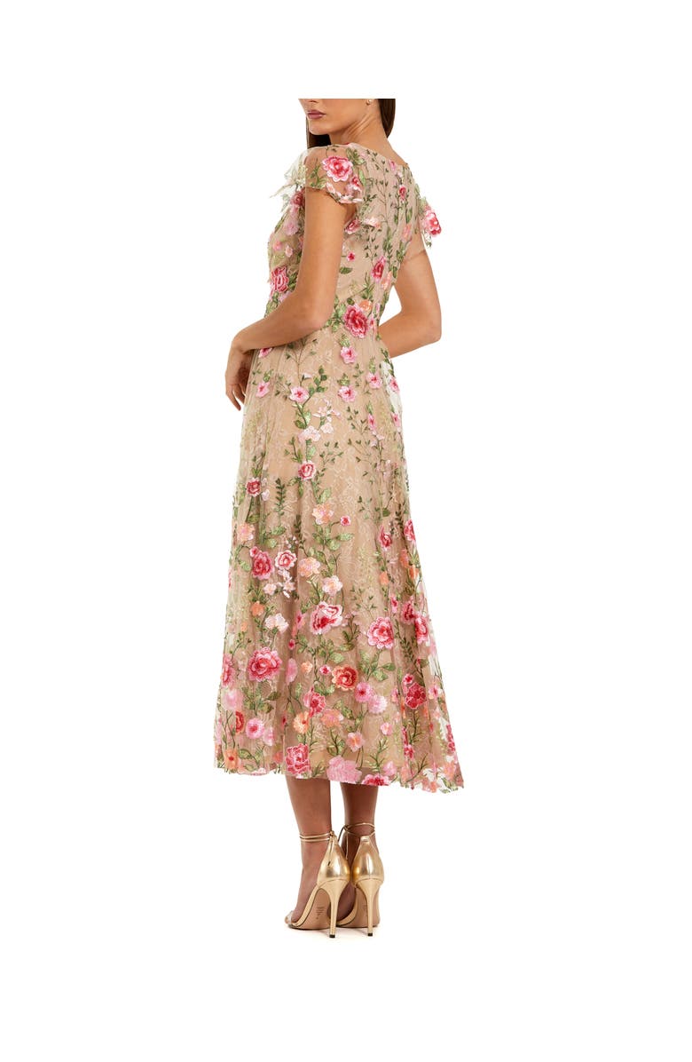 Mac Duggal Embroidered Cap Sleeve V Neck Ankle Dress, Alternate, color, Nude Multi