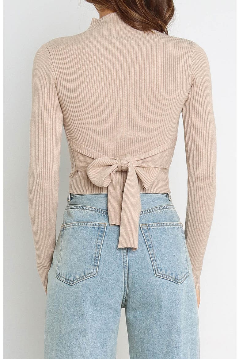 Paige Tie Waist Rib Top, Alternate, color, BEIGE