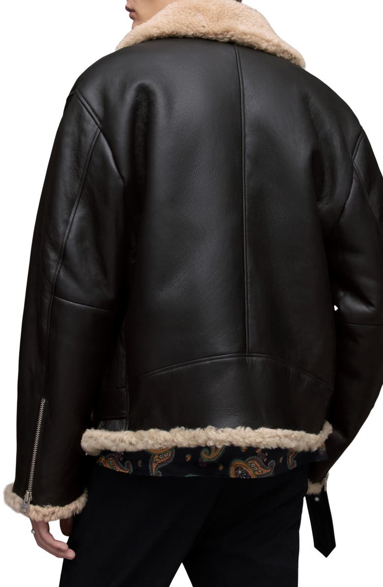 AllSaints Hamel Genuine Shearling Trim Leather Jacket, Alternate, color, 