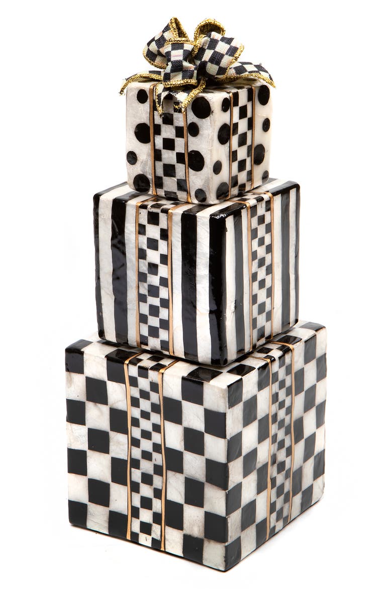 Courtly Capiz Gift Tower Ornament, Main, color, BLACK