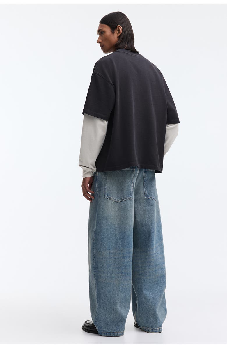 H&M Oversized layered cotton shirt, Alternate, color, Black/Color Block