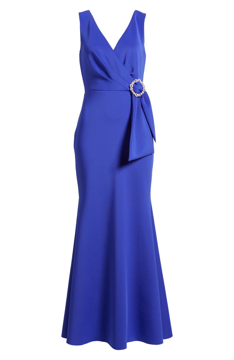Eliza J Surplice V-Neck Sleeveless Mermaid Gown, Alternate, color, Cobalt