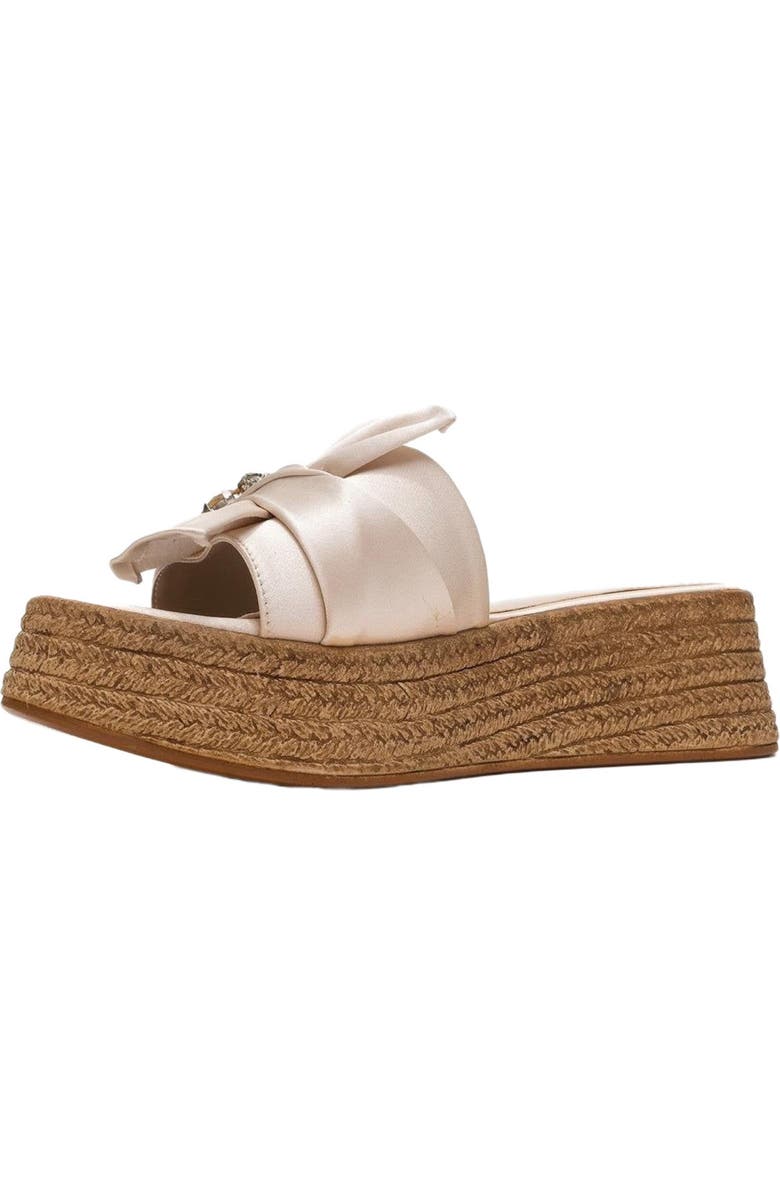 Prologue Shoes Shara Braided Bow & Bee Buckle Platform Sandal, Alternate, color, Beige Satin Faux Leather