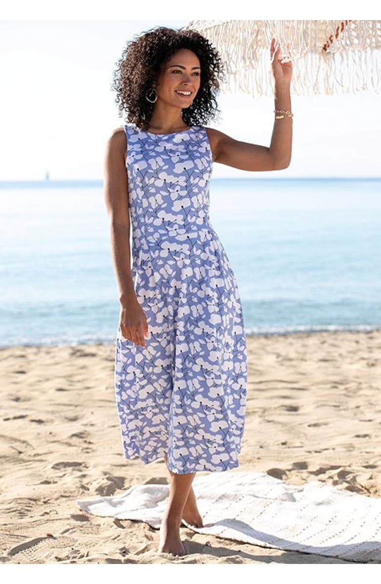 LASCANA Women's Sleeveless A-Line Dress, Alternate, color, Blue-Printed