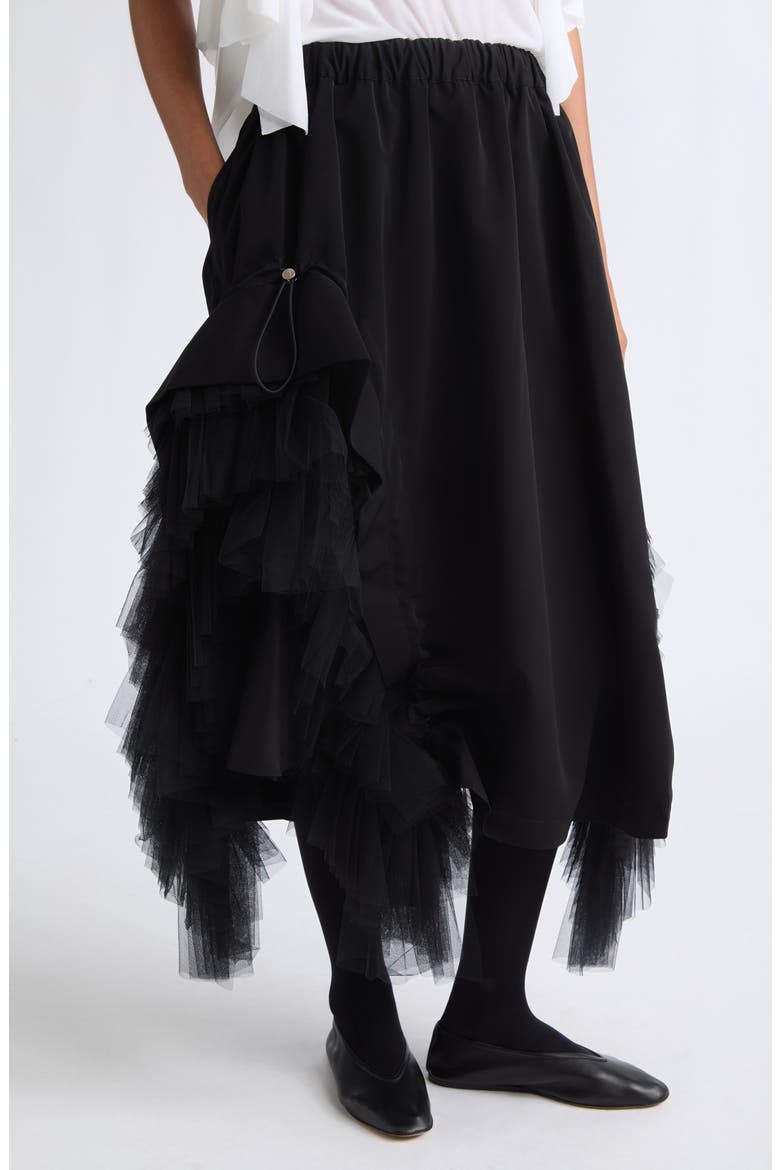 Ruffled Tulle and Grosgrain Midi Skirt, Alternate, color, BLACK