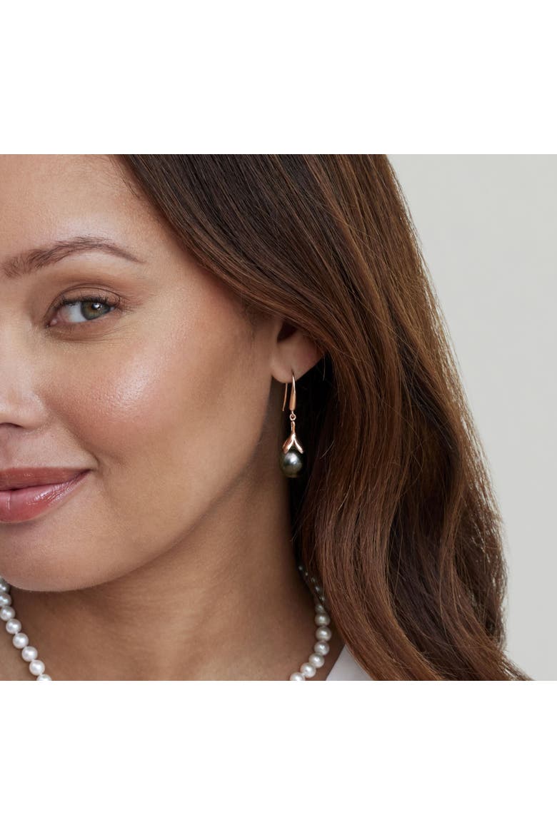 10-11mm Tahitian South Sea Pearl Olive Drop Earrings, Alternate, color, Rose Gold Plated