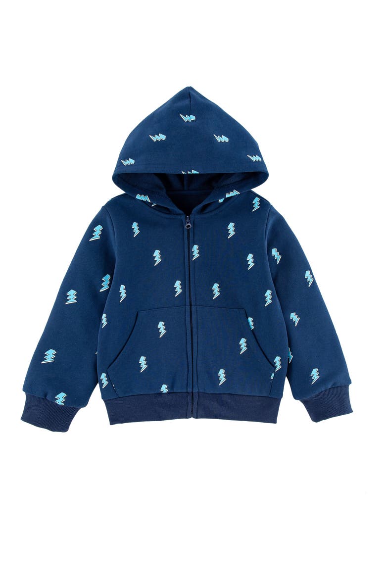 Kids' Lightning Bolt Print Zip Hoodie, Main, color, BLUE