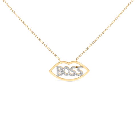 14K Yellow Gold Plated Silver 1/4 Cttw Diamond "Boss" Pendant Necklace