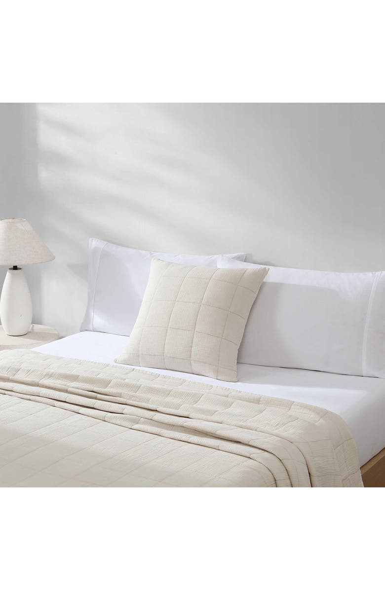 Calvin Klein Solid Quilted Cotton Gauze Pillow Sham, Alternate, color, Light Beige