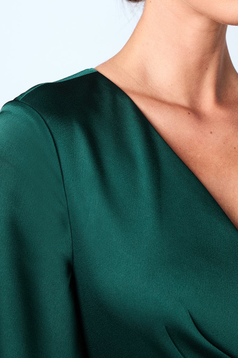 Wrap Satin Maxi Bridesmaids Dress, Alternate, color, Emerald
