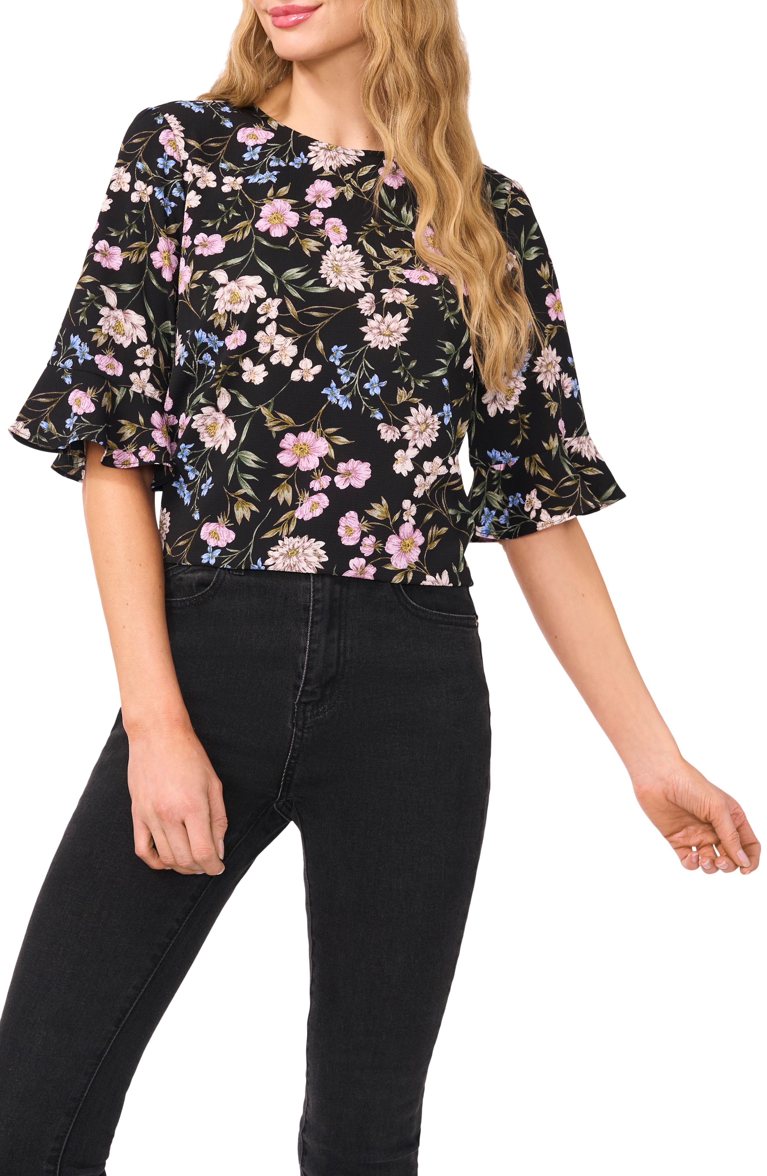 Floral Ruffle Cuff Top