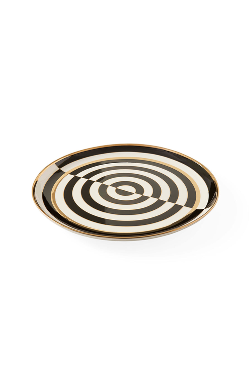 Jonathan Adler Op Art Round Serving Tray In Black/white/gold