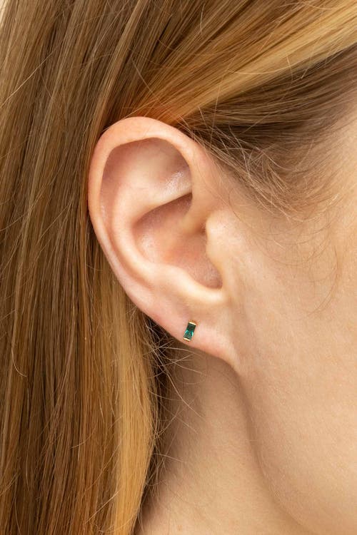 Oradina 14k Gold Fresco Baguette Micro Single Stud In Yellow Gold - Green Zirconia