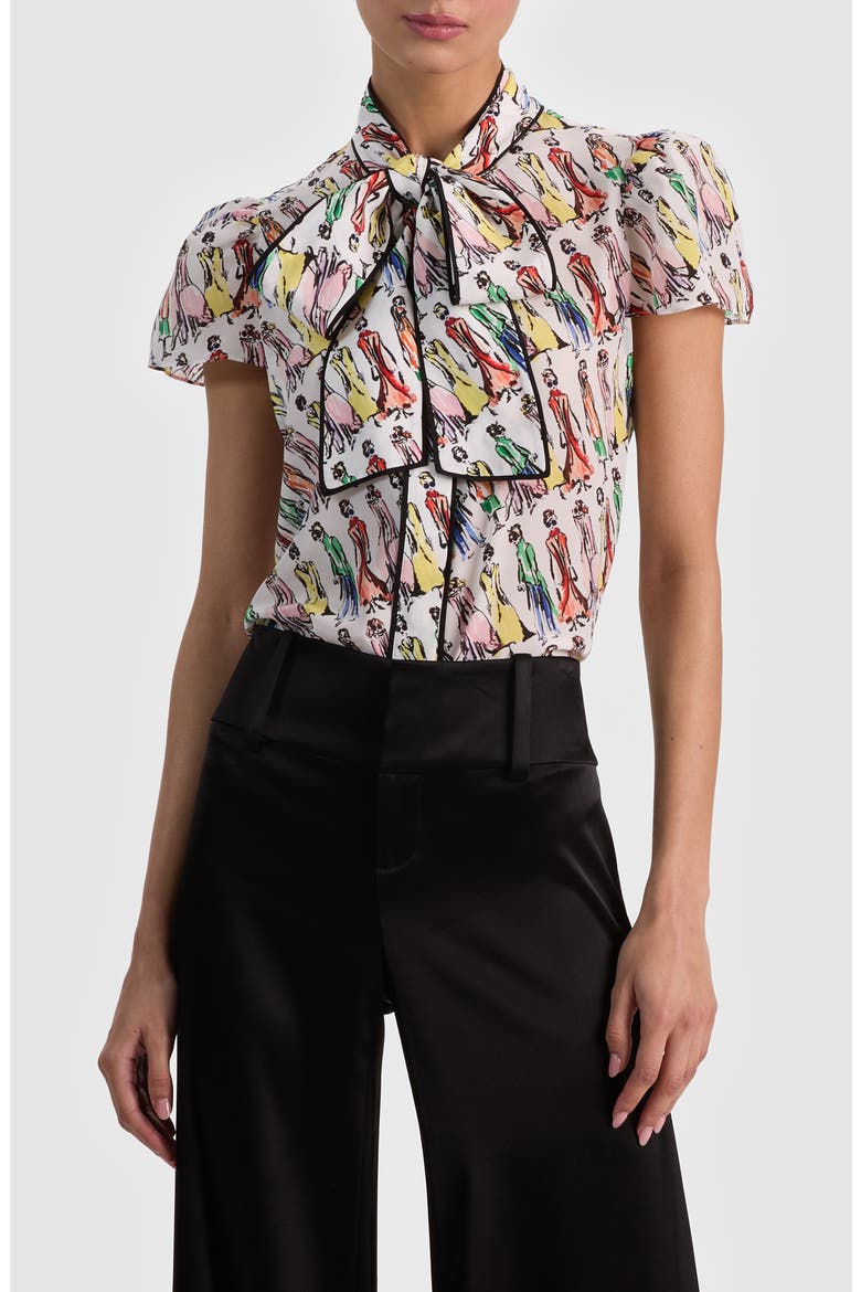Jenie Stace Face Print Silk Button-Up Shirt, Main, color, LUXE STACE