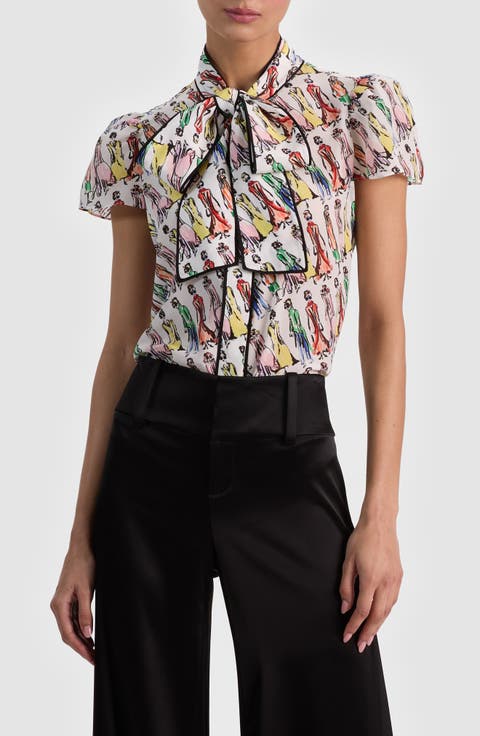 Jenie Stace Face Print Silk Button-Up Shirt