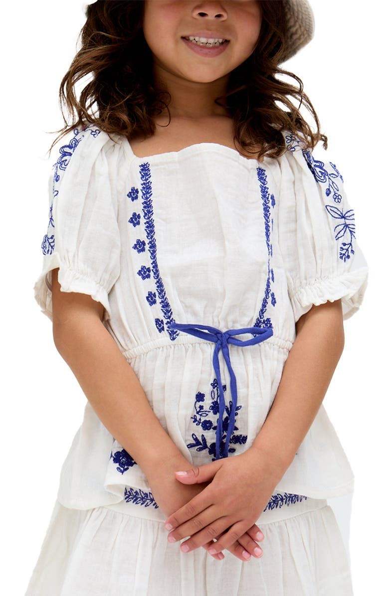 Raffya Kids Kids Ally Peplum Embroidered Blouse, Alternate, color, White