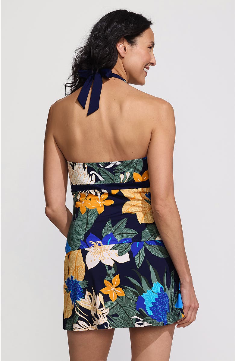 Lands' End Texture V-neck Halter Tankini Swimsuit Top, Alternate, color, Navy Multi Floral Blooms