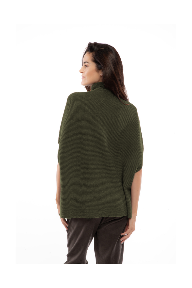 Pure Cashmere Funnel Neck Poncho, Alternate, color, Olive Green