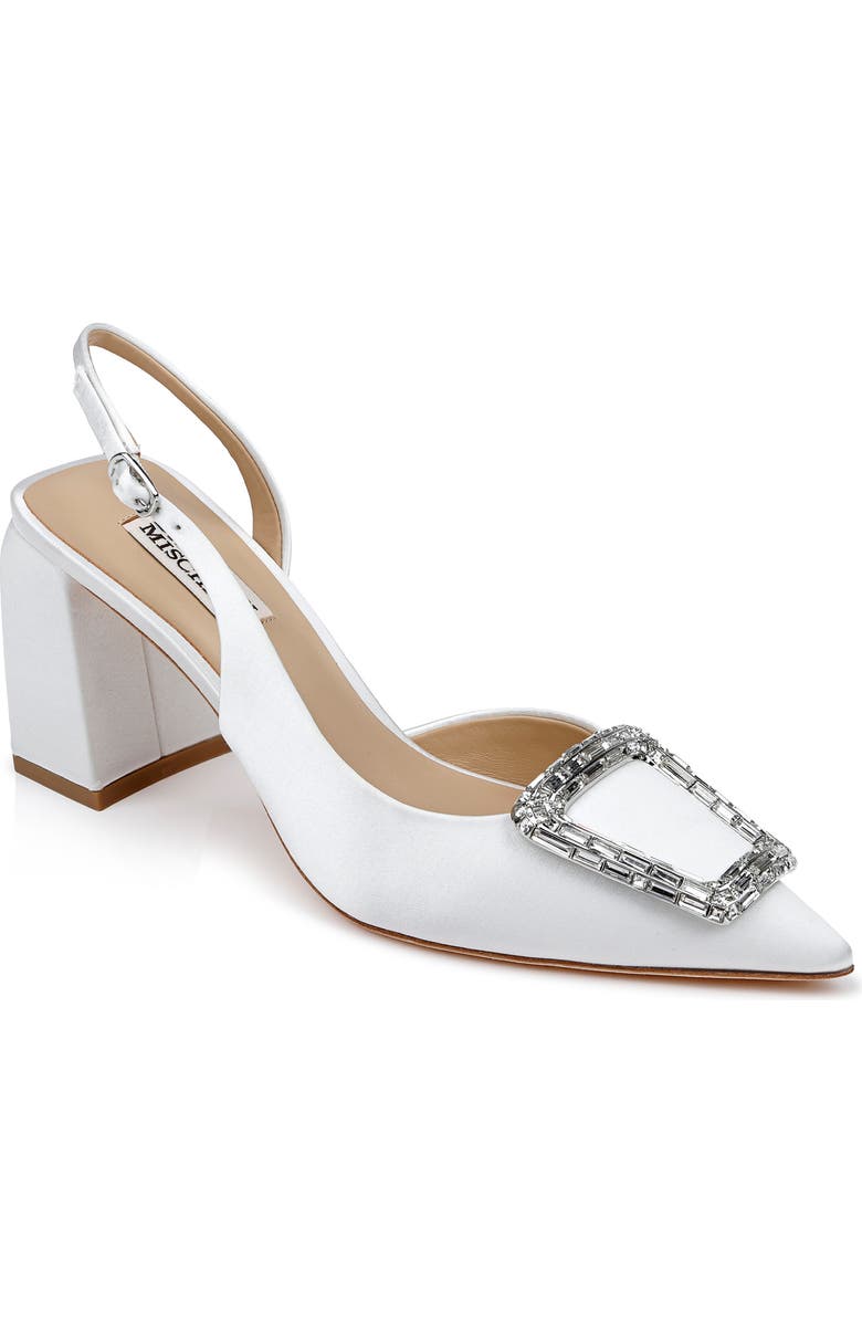Badgley Mischka Collection Adaline Slingback Pointed Toe Pump, Main, color, White Satin