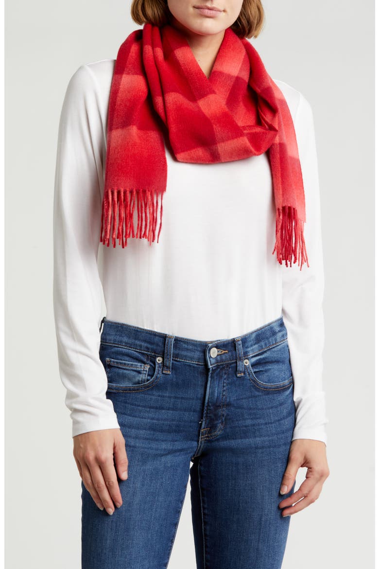 Cashmere Ombré Grid Scarf, Main, color, GARNET