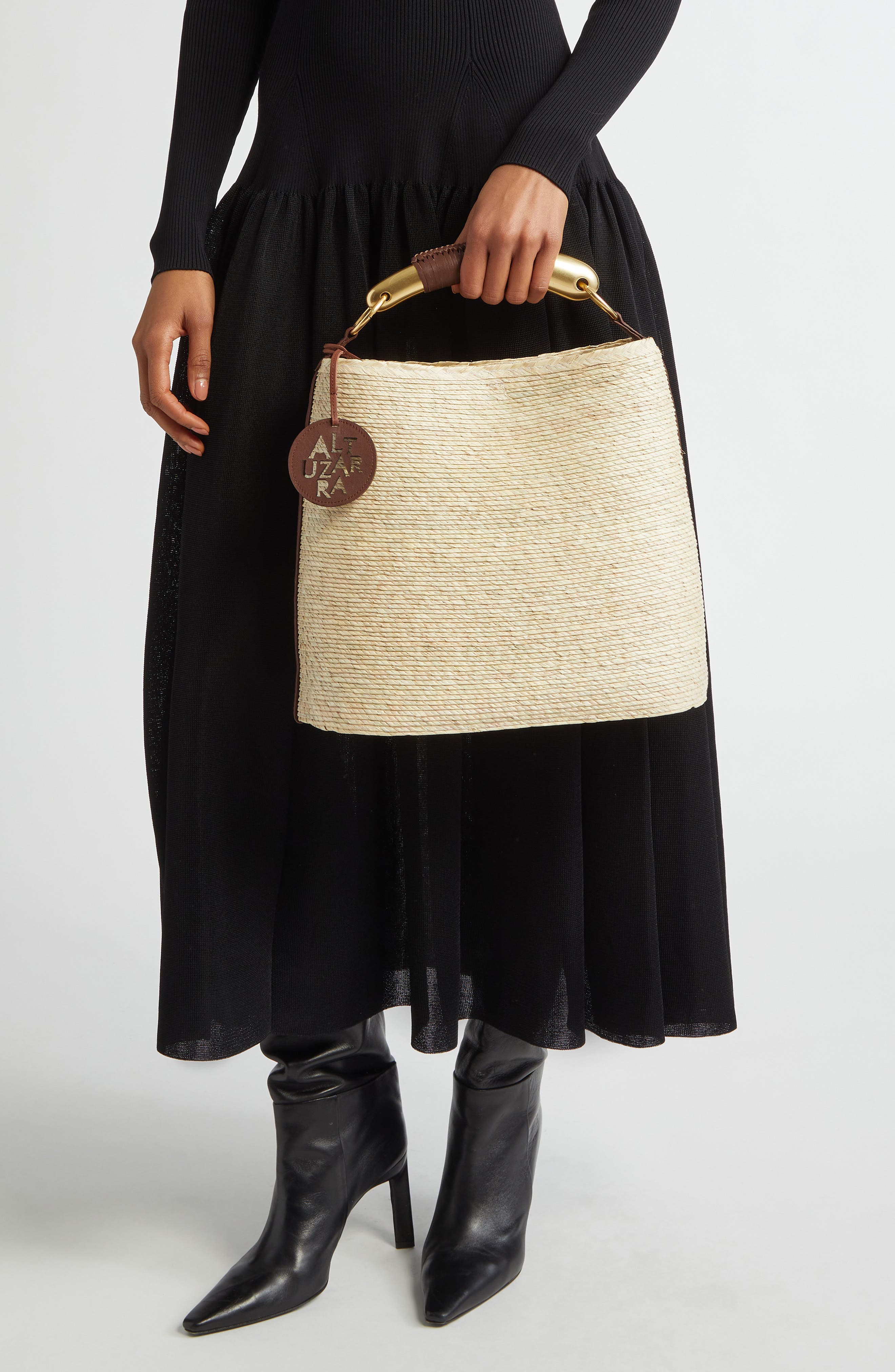 Altuzarra Watermill Top Handle Straw Bucket Tote, Alternate, color, Praline/ Beige