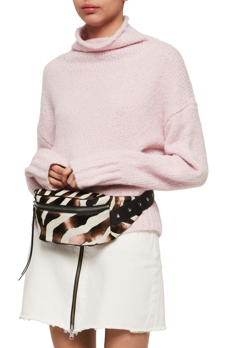 AllSaints Captain Zebra Genuine Calf Hair Belt Bag, Alternate, color,