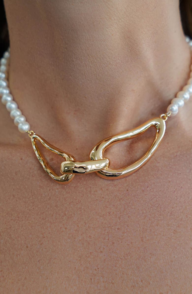 Ettika Molten Muse Freshwater Pearl Necklace, Alternate, color, Gold