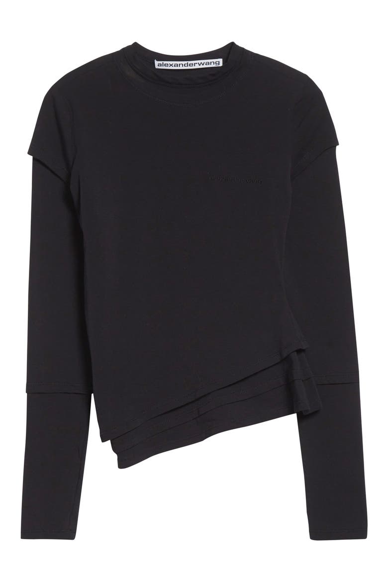 Long Sleeve Layered T-Shirt, Alternate, color, BLACK